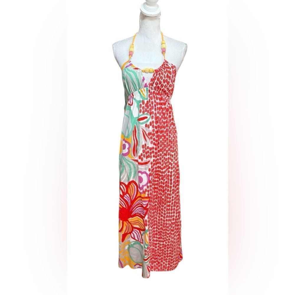 ITW Claude brown colorful Boho Floral Halter Maxi Dress 2